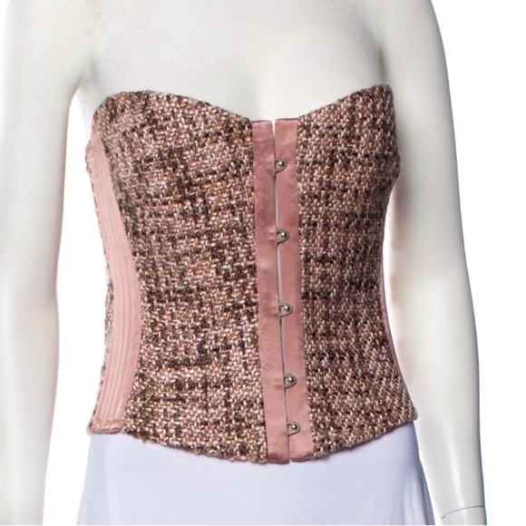 Roberto Cavalli Vintage Bustier Corset Lace Up Top 2005 Pink Tweed Wool Silk 46 - Picture 2 of 13